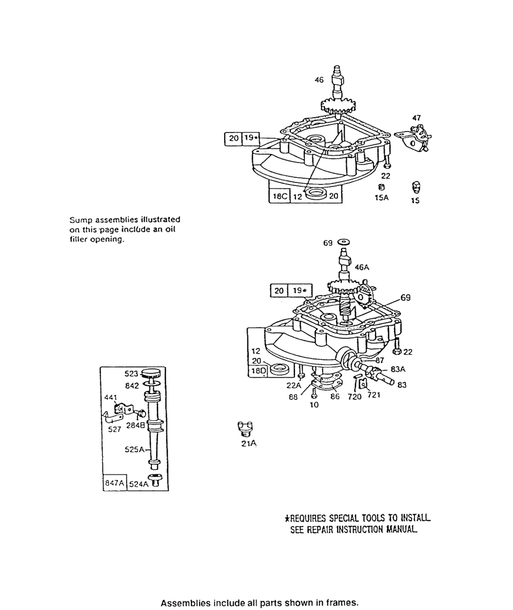 (2)sumpbases, High Oil Fill Diagram and Parts List for  Briggs and Stratton Engine